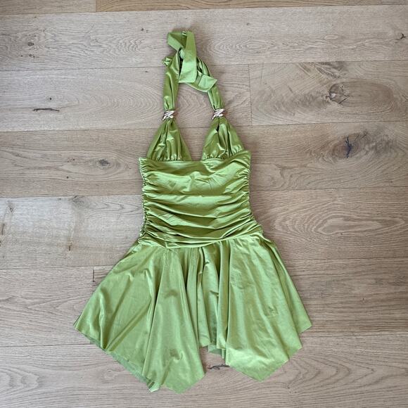 White Fox Mini Dress Halter Neck Use Somebody Size XS Olive Green - Picture 1 of 6